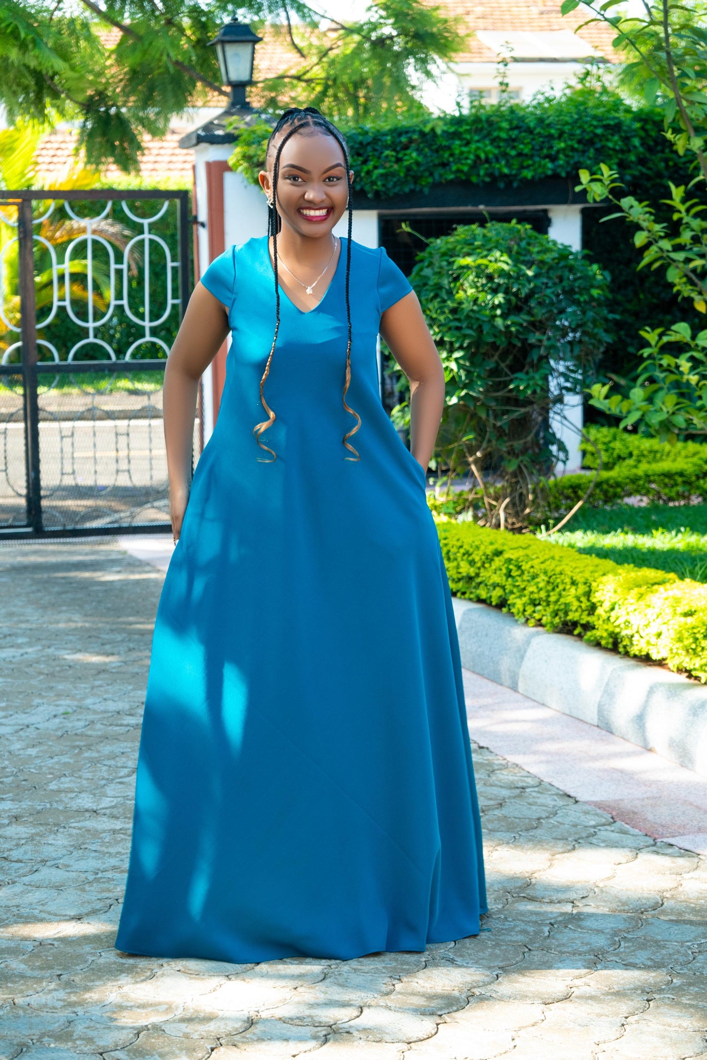 Matron Blue Maxi Dresses (Cap Sleeves)