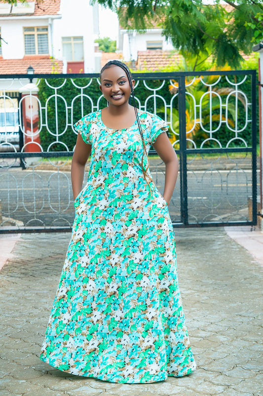 Teal&Cream  Floral Maxi Dresses