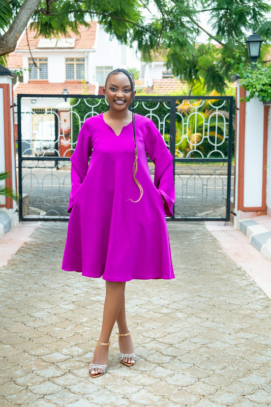 Fuchsia Shift Dresses (Long Sleeved)
