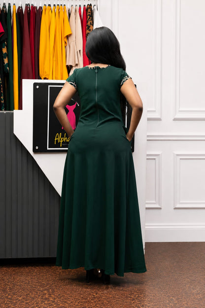 Emerald Green with a touch of Ankara(Cap Sleeves)