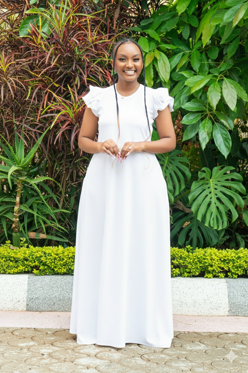 White Maxi Dresses (Ruffled Sleeves)