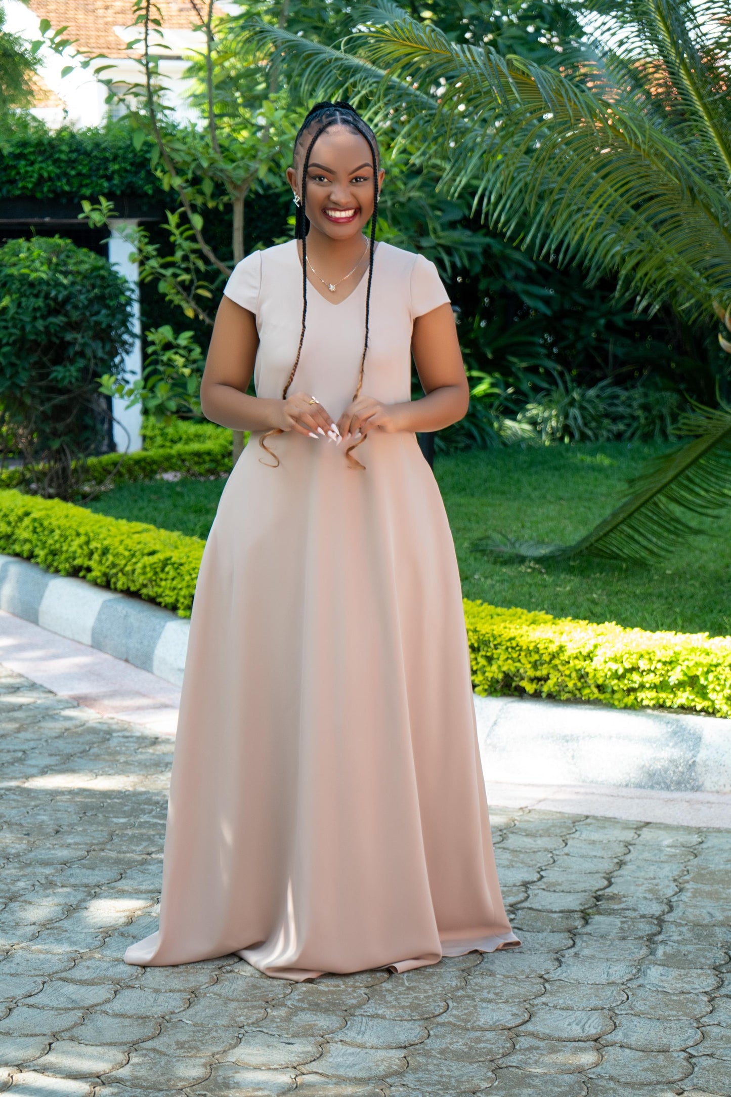 Beige Maxi Dresses (Cap Sleeves)