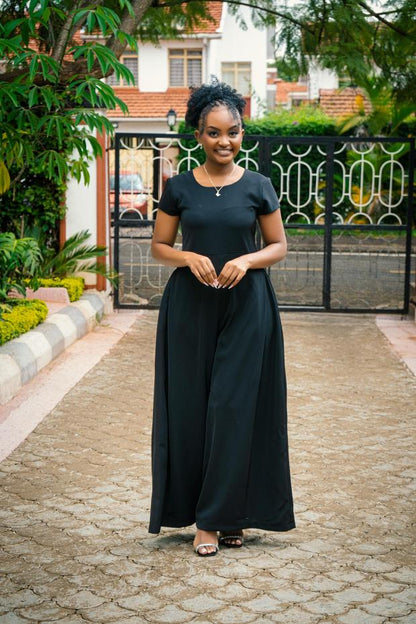 The Sienna Wide-Leg Cap-Sleeve Jumpsuit (Black)