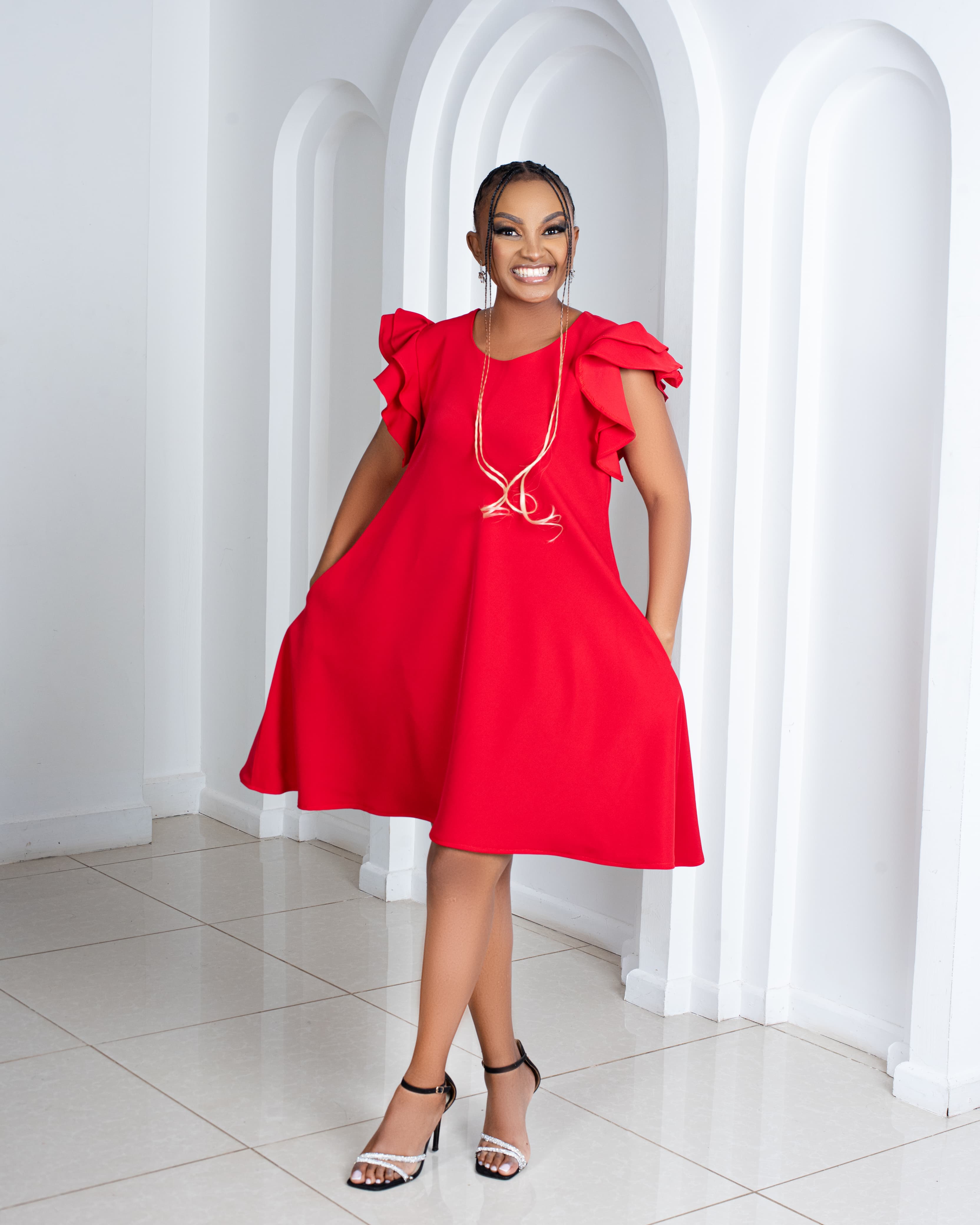 Short Plain Shifts with Pleated Sleeves (Red)