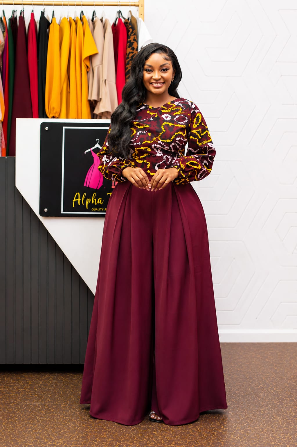 Zuri Maroon Ankara Top & Wide-Leg Palazzo Two-Piece Set