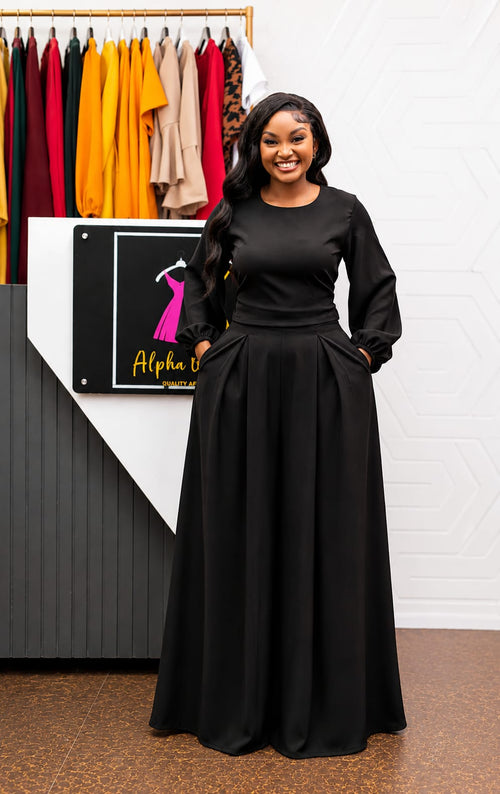 The Crimson Elegance 2-Piece Palazzo Set (Black)