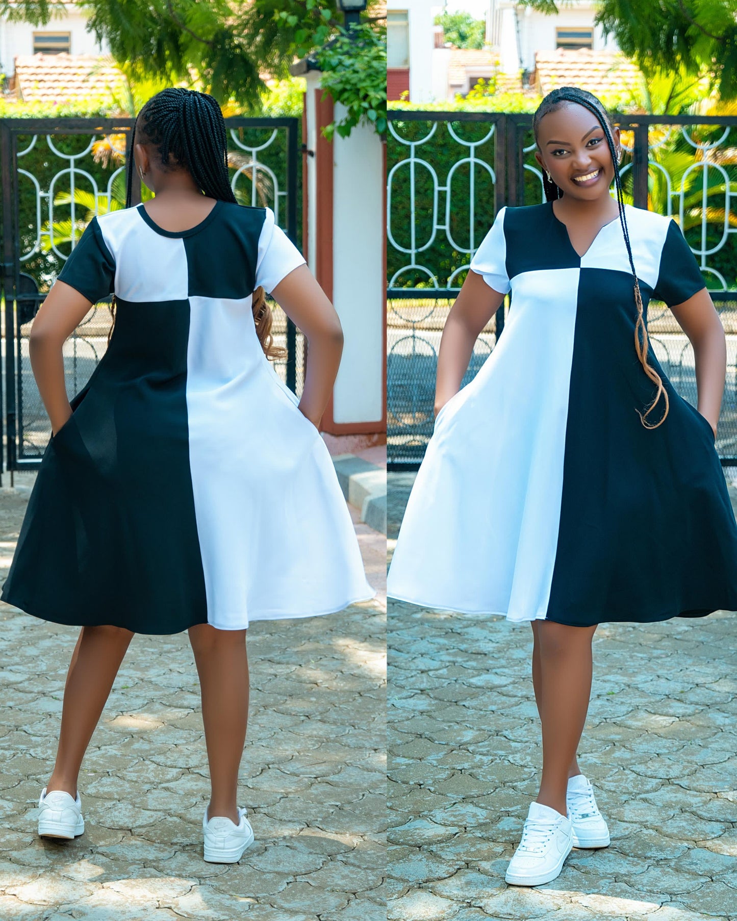 Color-Block Black & White Shift Dress