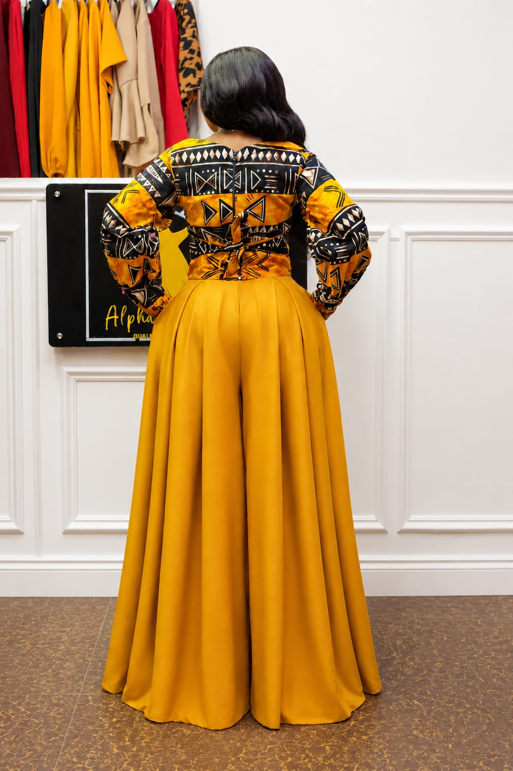Zuri Mustard Ankara Top & Wide-Leg Palazzo Two-Piece Set