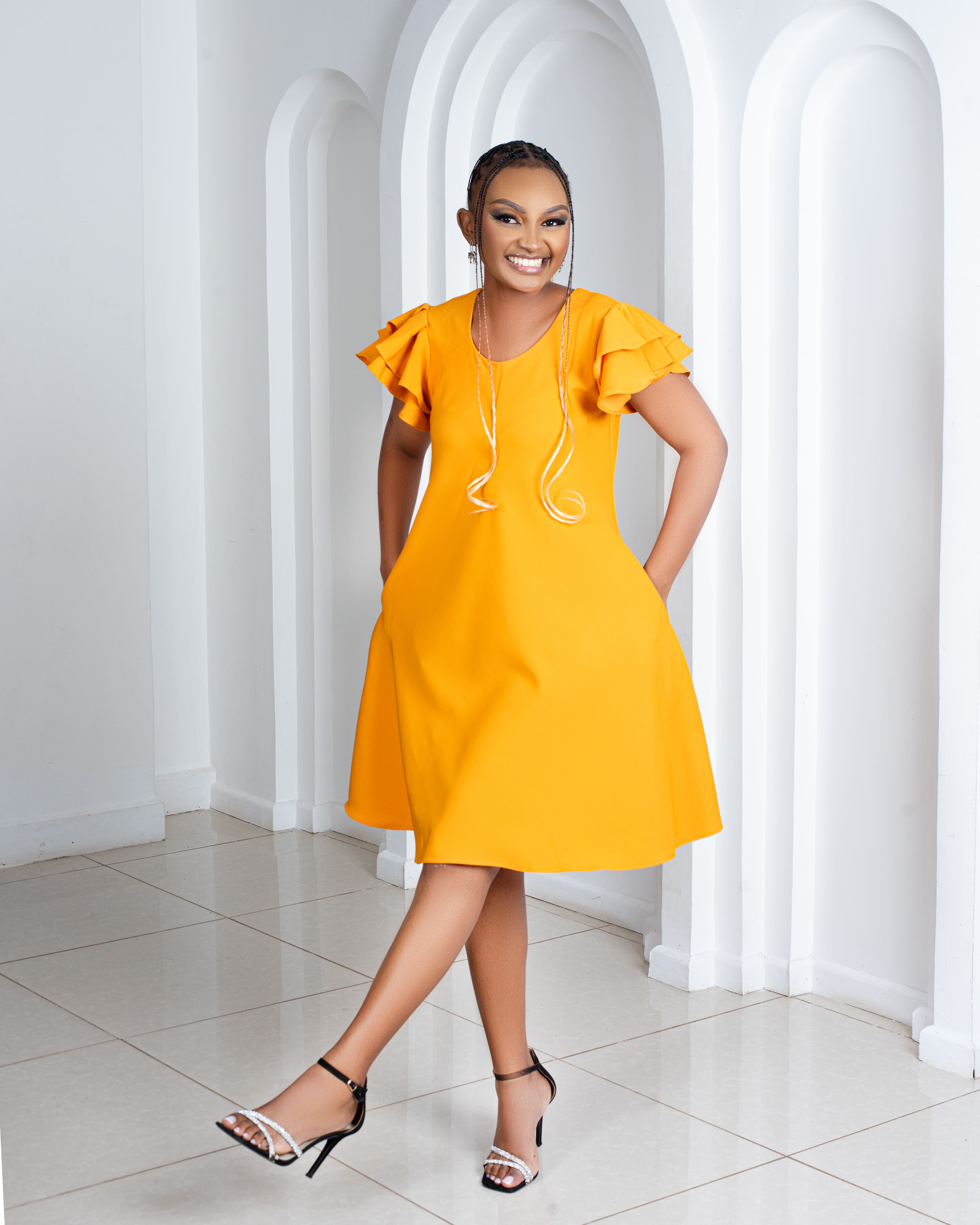 Short Plain Shifts with Pleated Sleeves (Mustard)
