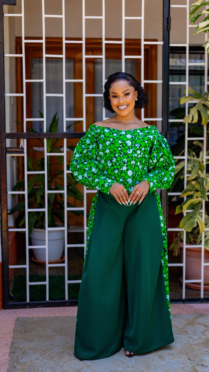 Ankara Luxe Palazzo Set (Emerald Green)