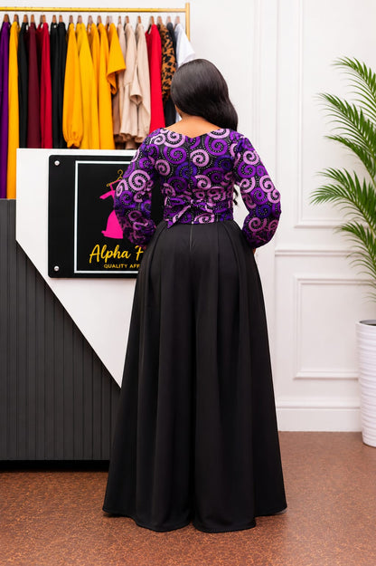 Zuri Purple Ankara Top & Wide-Leg Palazzo Two-Piece Set