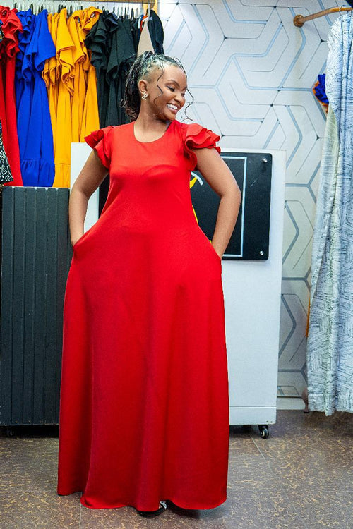 Red Maxi Dresses (Ruffled Sleeves)