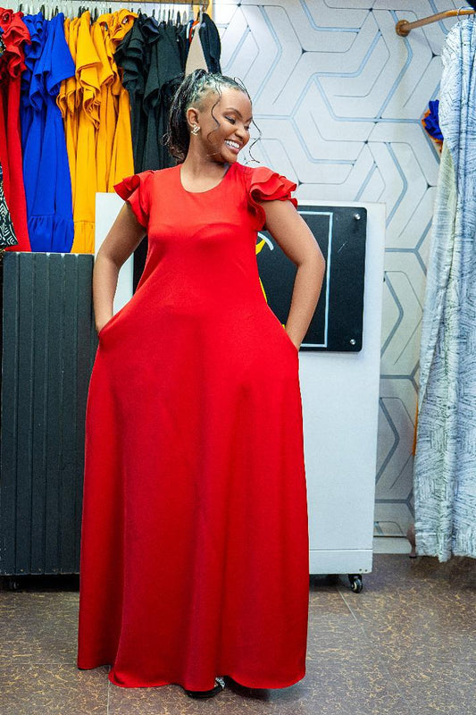 Red Maxi Dresses (Ruffled Sleeves)