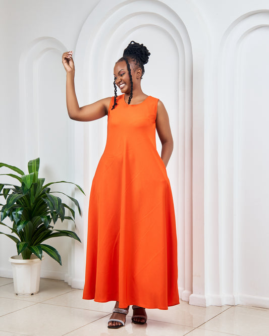 Orange Maxi Dresses (Sleeveless)