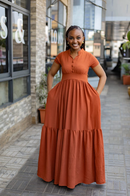The Signature Tiered Cotton Maxi (Rust Brown)