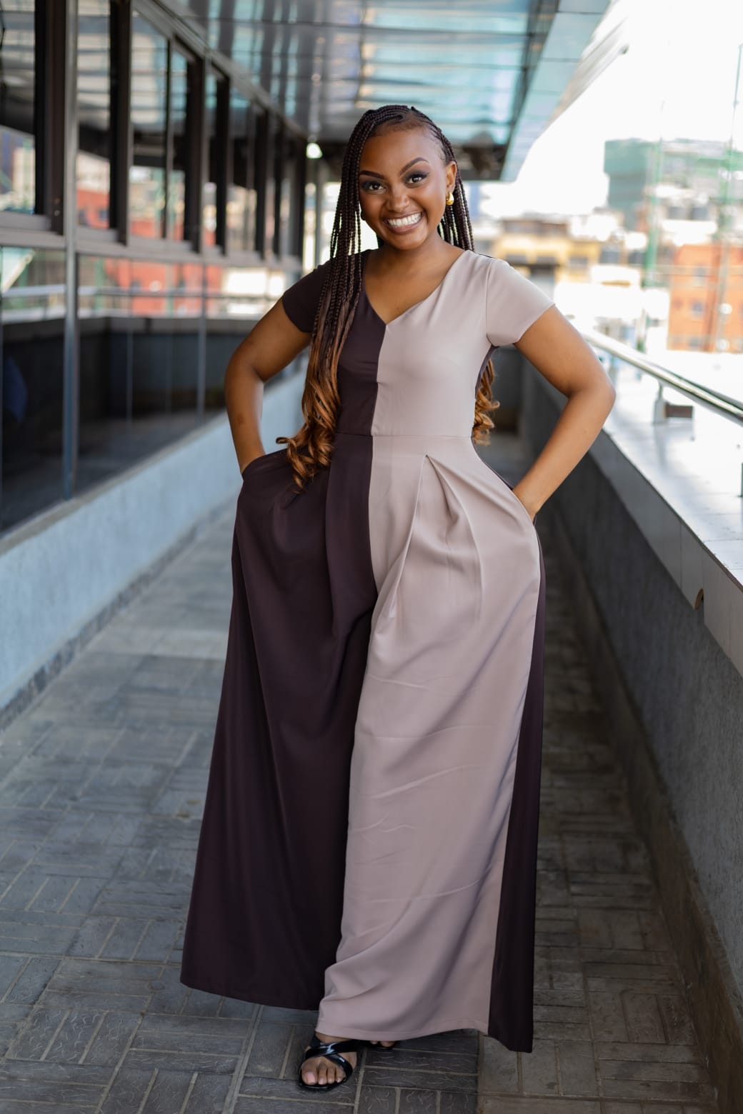 The Luxe Duo-Tone Wide- Leg Jumpsuits (Brown+Beige)