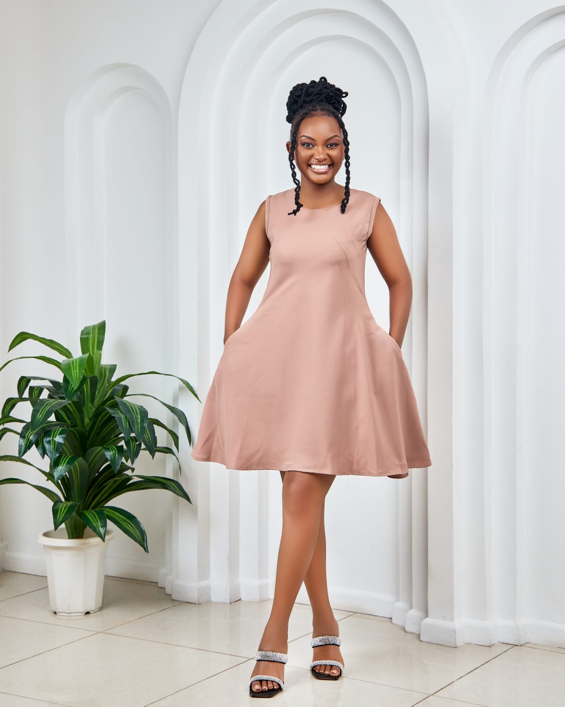 Short Plain Sleeveless Shifts (Beige)