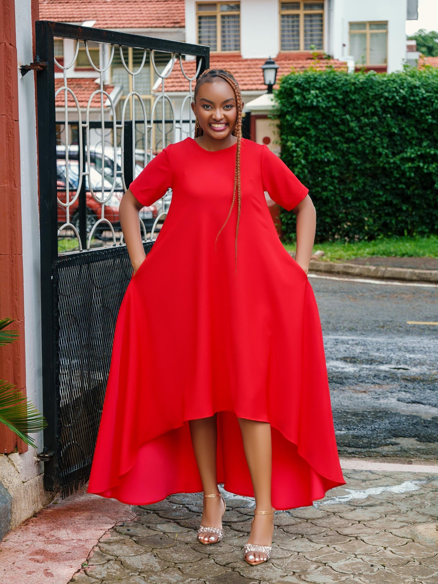 Noir High-Low Maxi Dress (Red)