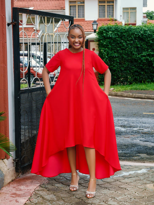 Noir High-Low Maxi Dress (Red)