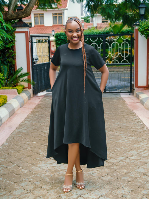 Noir High-Low Maxi Dress (Black)
