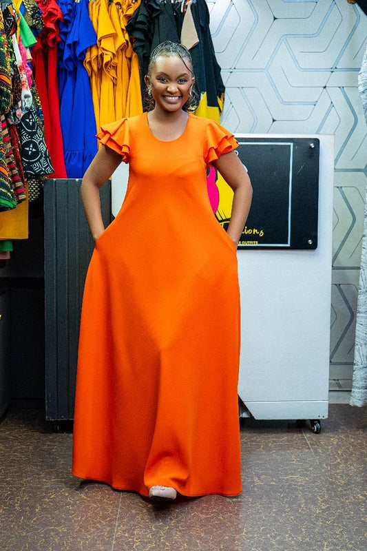 Orange Maxi Dresses(Ruffled Sleeves)