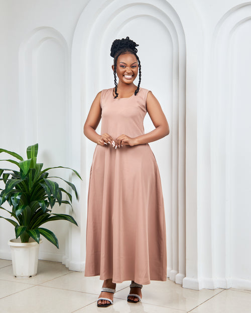 Beige Maxi Dresses (Sleeveless)