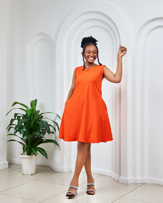 Orange Shift Dresses (Sleeveless)