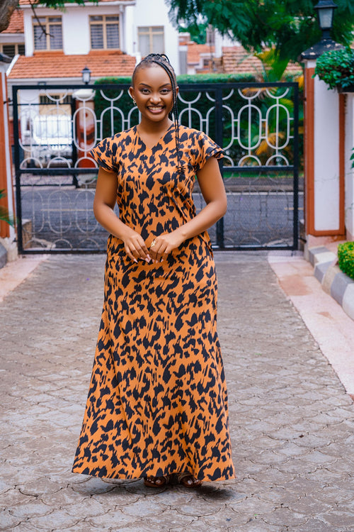 Cognac Abstract Maxi Dresses