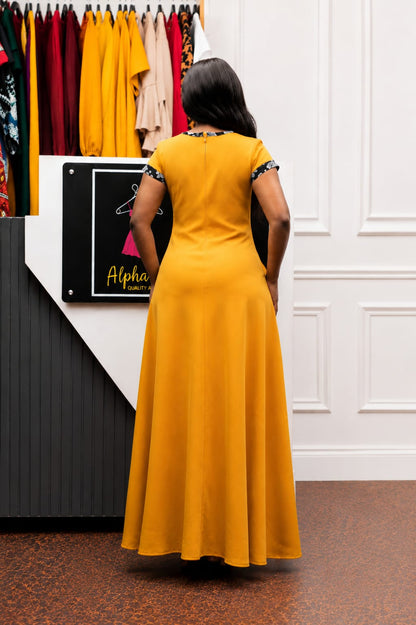 Mustard with a touch of Ankara(Cap Sleeves)
