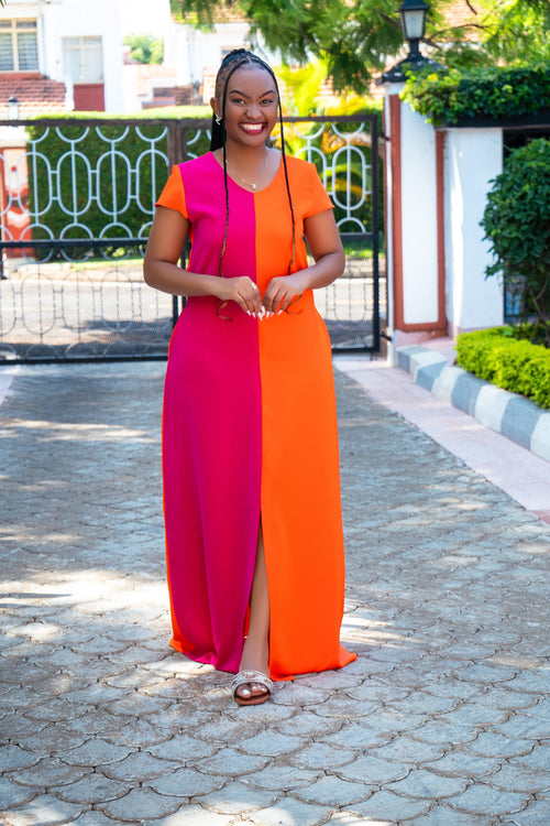 Orange & Hot Pink Maxi (with a front slit)