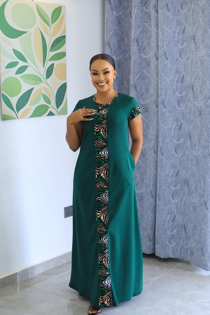 Emerald Green with a touch of Ankara(Cap Sleeves)
