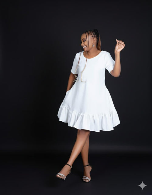 White Ruffled Shift Dress