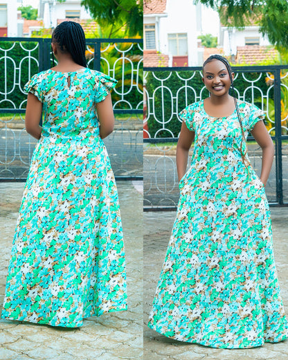 Teal&Cream  Floral Maxi Dresses