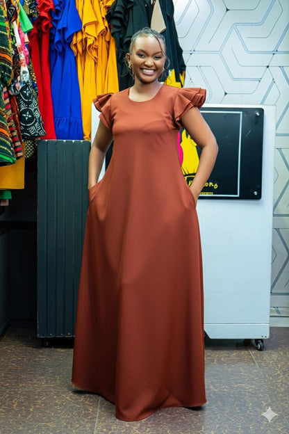 Burnt  Brown Maxi Dresses (Ruffled Sleeves)