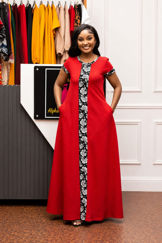 Red with a touch of Ankara(Cap Sleeves)