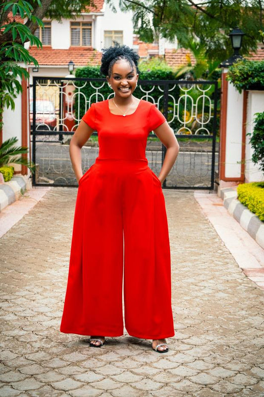 The Sienna Wide-Leg Cap-Sleeve Jumpsuit (Red)