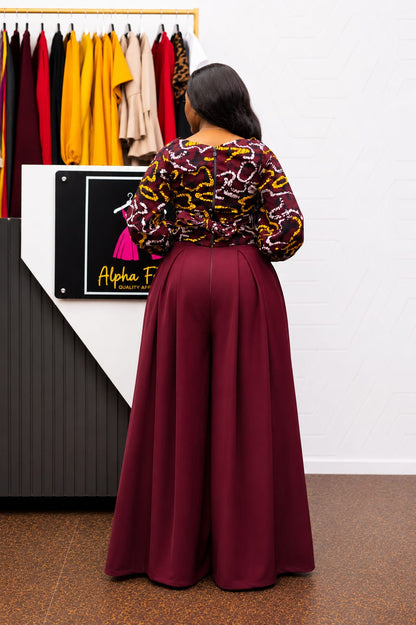 Zuri Maroon Ankara Top & Wide-Leg Palazzo Two-Piece Set