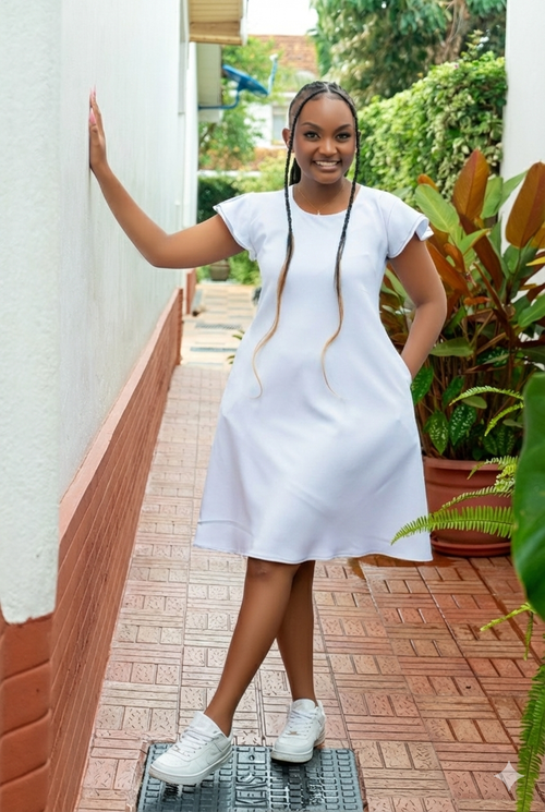 White Shift Dresses (Ruffled Sleeves)