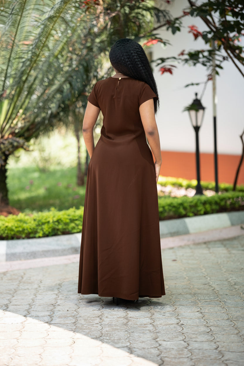 Brown & Beige Colour-Block Maxi