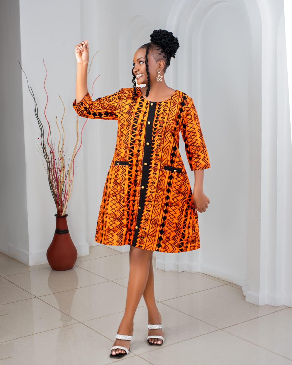 Ankara Shift Dresses (Accessorised with Gold Buttons)