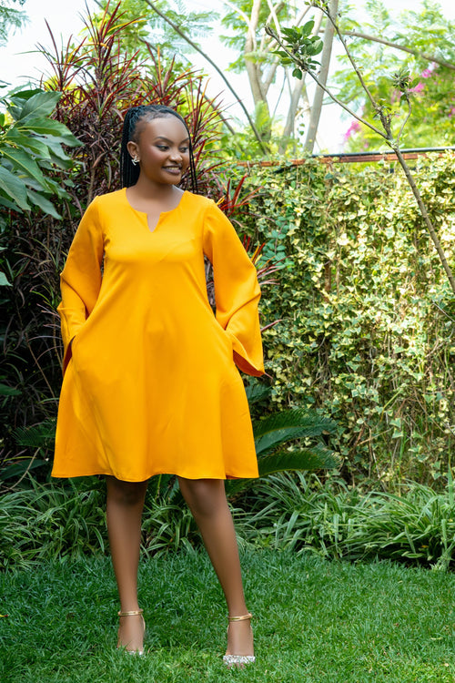 Mustard Shift Dresses (Long Sleeved)