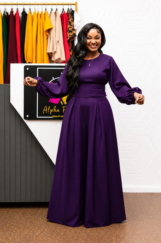 The Crimson Elegance 2-Piece Palazzo Set (Purple)
