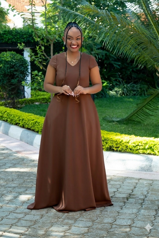 Chocolate Brown Maxi Dresses (Cap Sleeves)