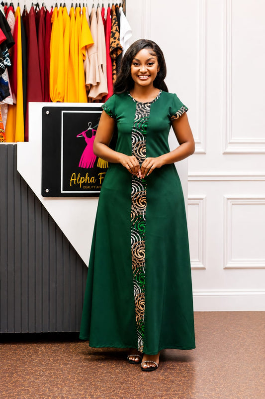 Emerald Green with a touch of Ankara(Cap Sleeves)