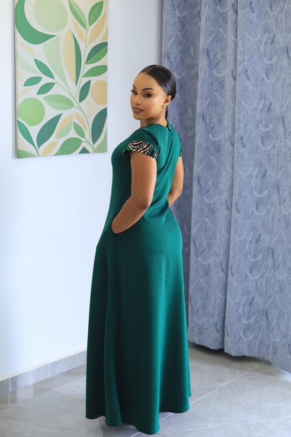 Emerald Green with a touch of Ankara(Cap Sleeves)