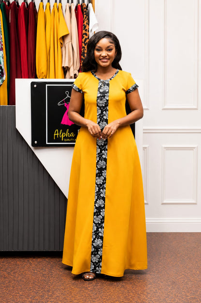 Mustard with a touch of Ankara(Cap Sleeves)