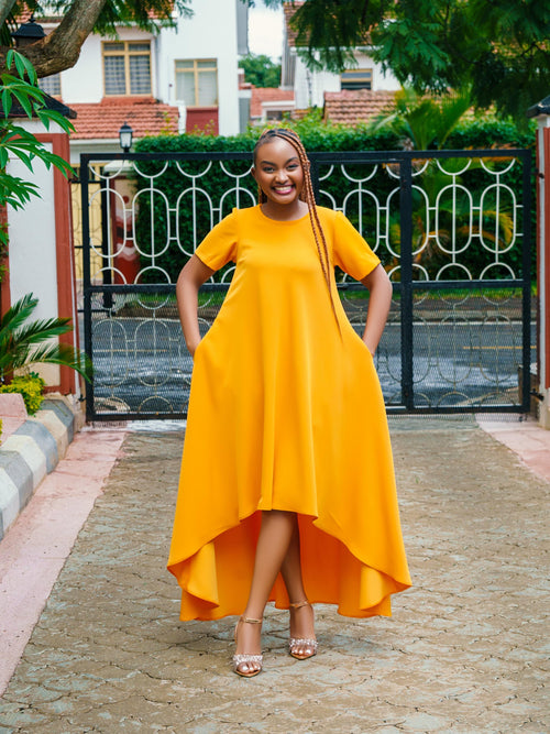 Noir High-Low Maxi Dress (Mustard)