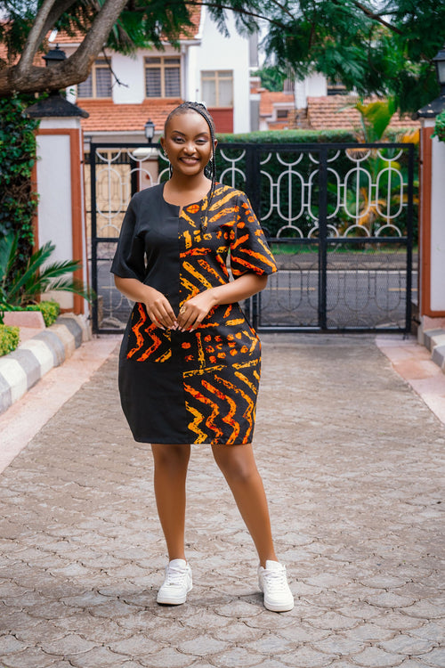 Tribal Panel Shift Dress (Black)