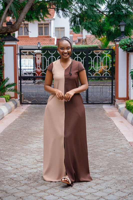 Brown & Beige Maxi (with a front slit)