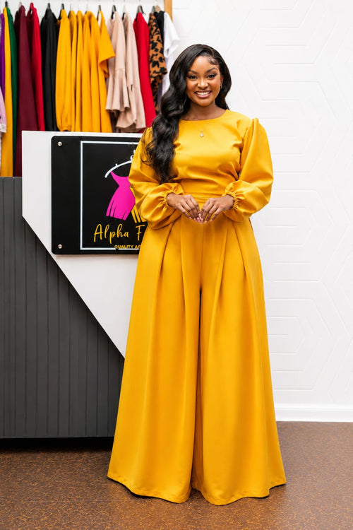 The Crimson Elegance 2-Piece Palazzo Set (Mustard)